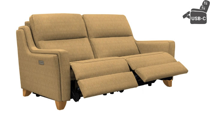Parker Knoll Portland Large 2 Seat Recliner Headrest Lumbar USB Baslow Plain Gold Teak Leg
